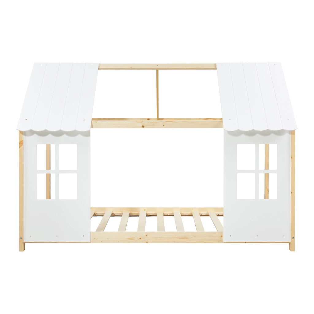 Letto Tostedt per Cameretta a Forma di Casetta Semiaperta 90 x 200 cm Naturale / Bianco [en.casa]