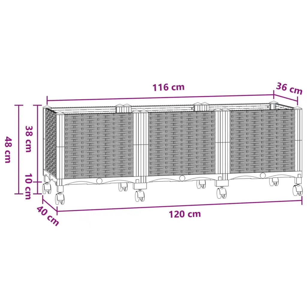 Vaso da Giardino con Ruote Blu Grigio 120 x 40 x 48 cm PP 3423048
