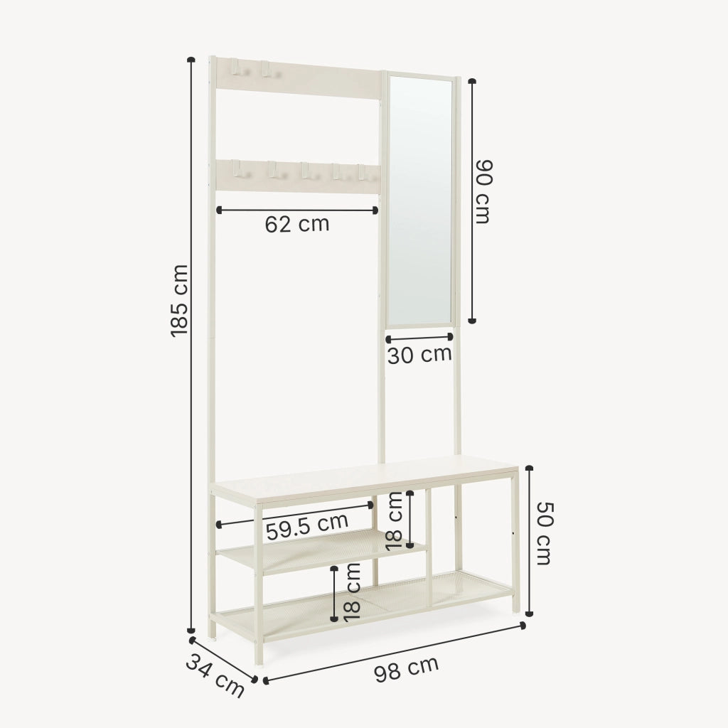 Stand Appendiabiti Napinerg con Specchio Panca e Scarpiera 185 x 98 x 34 cm - Avena Oatmeal [en.casa]