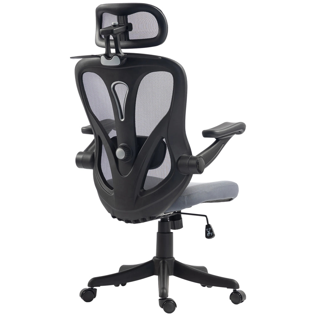 Sedia Ufficio Ergonomica, Braccioli Ribaltabili 3D, Poggiatesta 2D, Appendiabiti, in Rete, Grigio Scuro