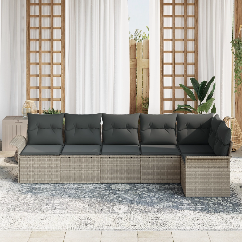 Set Divano da Giardino 6 Pezzi con Cuscini Grigio Chiaro Polyrattan