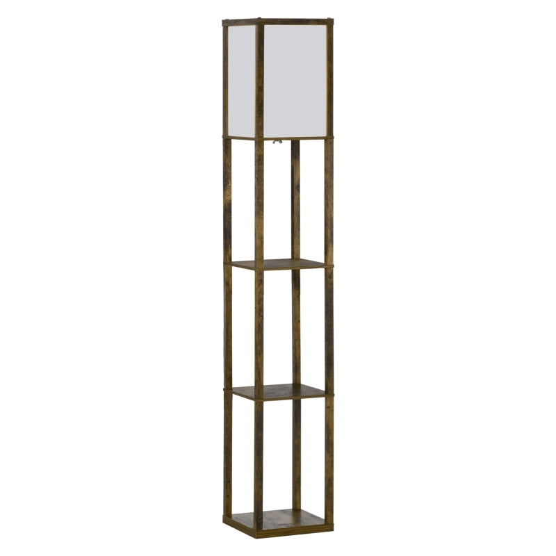 Lampada da terra con scaffali in legno, 26 x 26 x 160 cm, colore Rustic Brown, per soggiorno e camera da letto