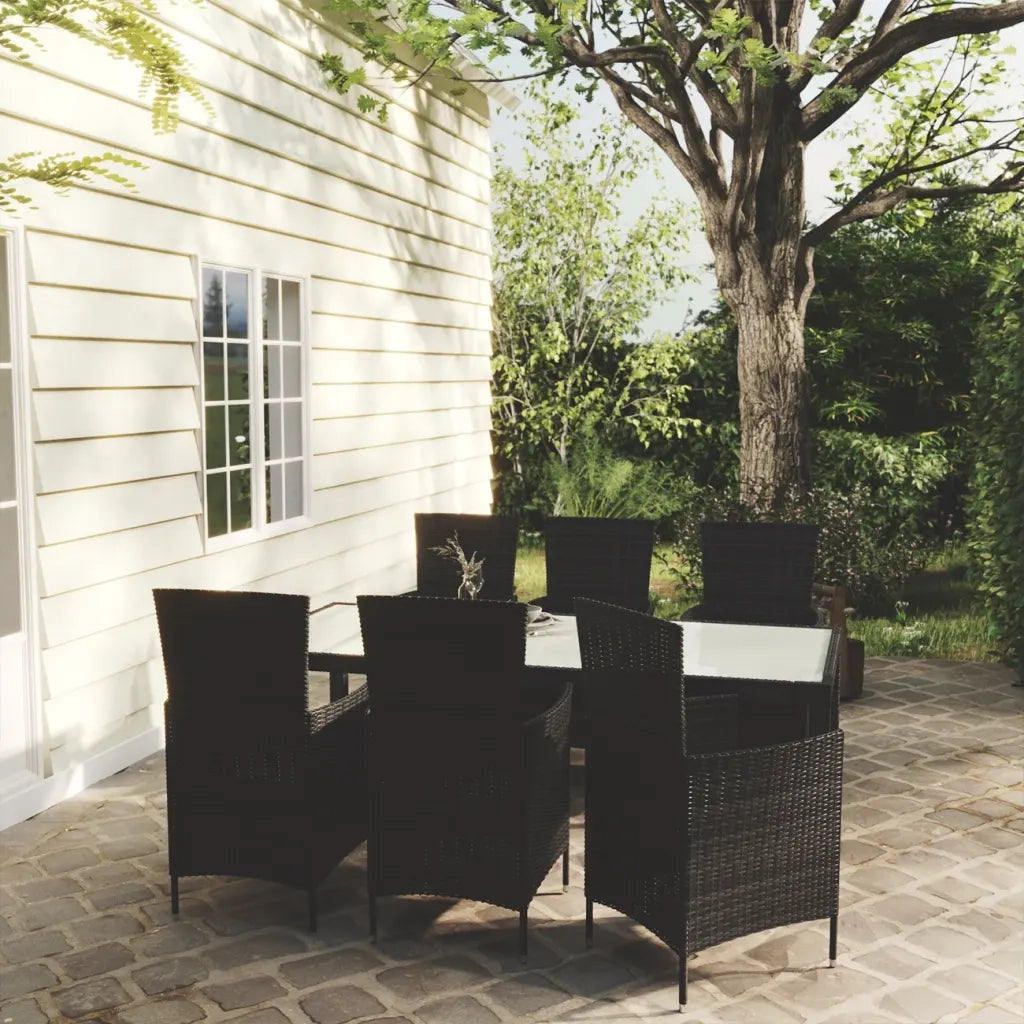 Set da Pranzo da Giardino 7 pz con Cuscini in Polyrattan Nero 3094829