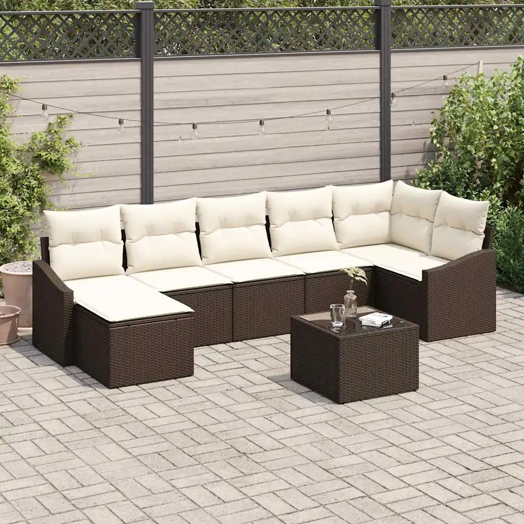 Set di divani con cuscino 8 pcs Marrone polyrattan