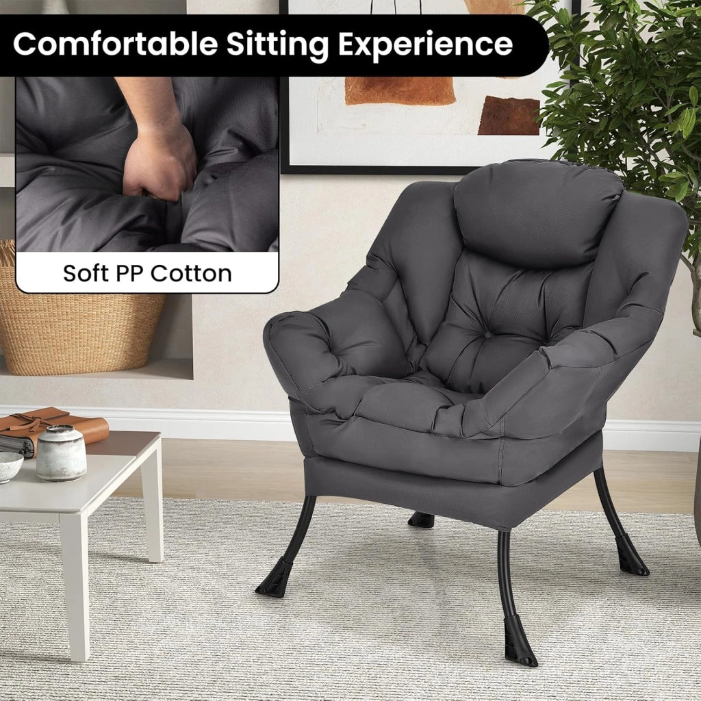 Poltrona da salotto scandinava, divano Relax confortevole, bracciolo, tasca laterale, 4 piedi in acciaio, sedia relax per soggiorno, ufficio, camera da letto, 75 x 81 x 94,5 cm, grigio (grigio