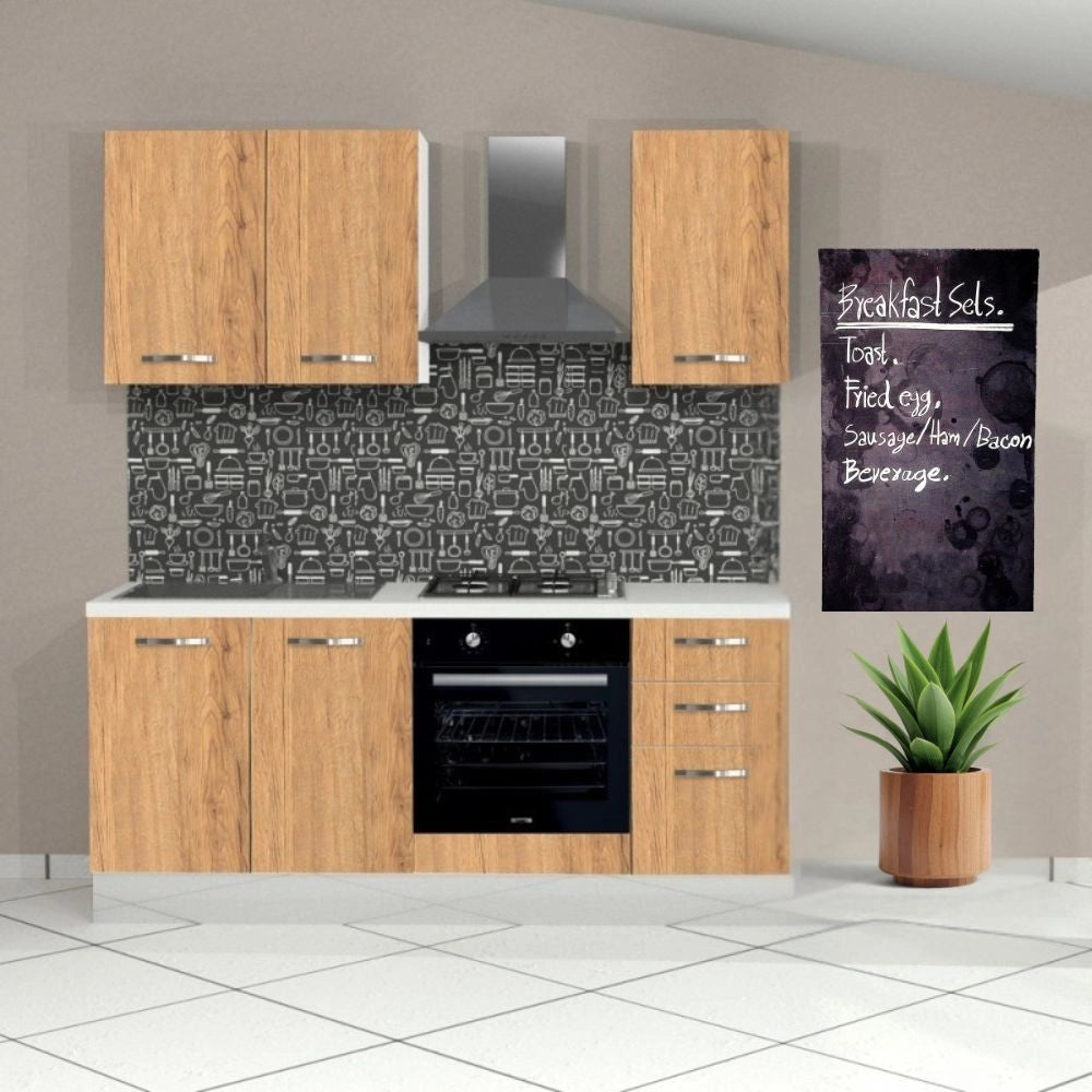 Cucina Taurus 195 cm Sinistra con Elettrodomestici Inclusi – Bianco e Rovere Nebraska
