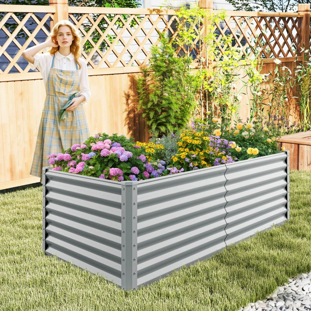 Letto da giardino rialzato da 60 cm fioriera elevata -Protettori d'angolo rinforzati fioriera in metallo per esterni per verdure Grigio
