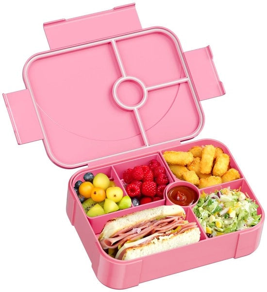Lunchbox per bambini con compartimenti, imbevibile, per bambine e bambini, snackbox per bambini in età prescolare e scolastica (rosa)