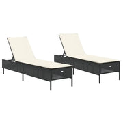 Lettini PrendiLettino sole | Sdraio da giardino | Lettino da sole con Cuscini 2 pz Neri in Polyrattan