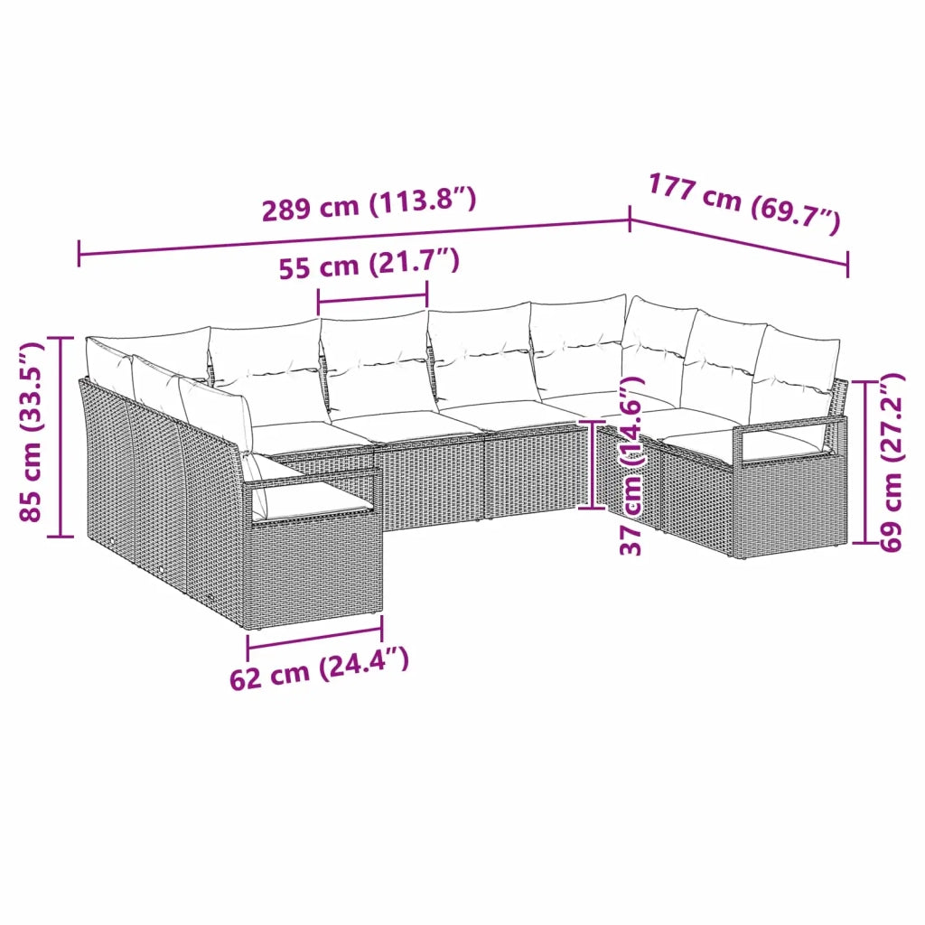 Set di divani con cuscino 9 pcs Marrone polyrattan 3346544