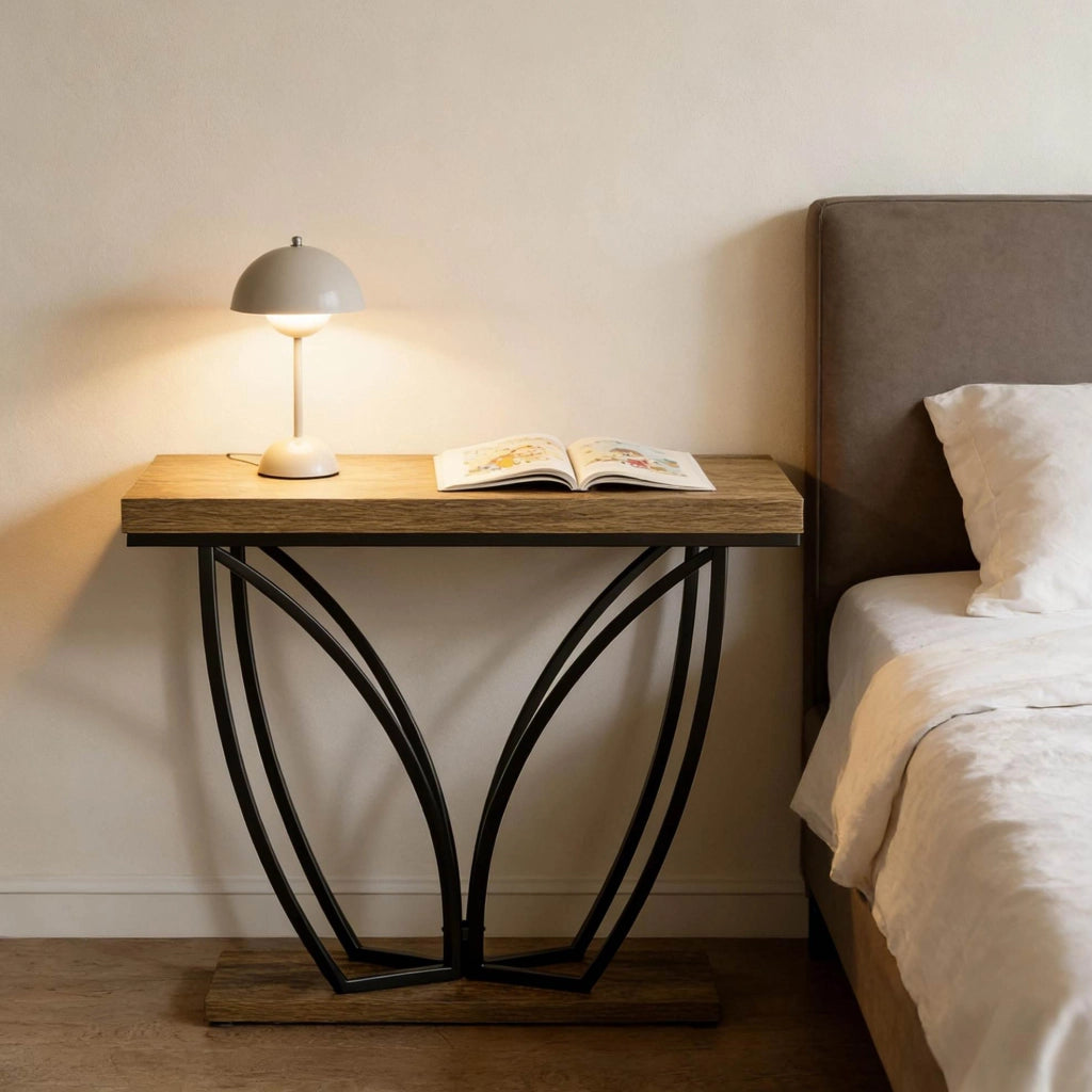 Consolle stretta 105 x 30 cm in MDF e metallo; nero e marrone rustico