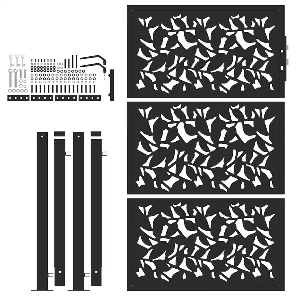 Cancello da giardino nero 100x150 cm in acciaio con design a foglia 4100961