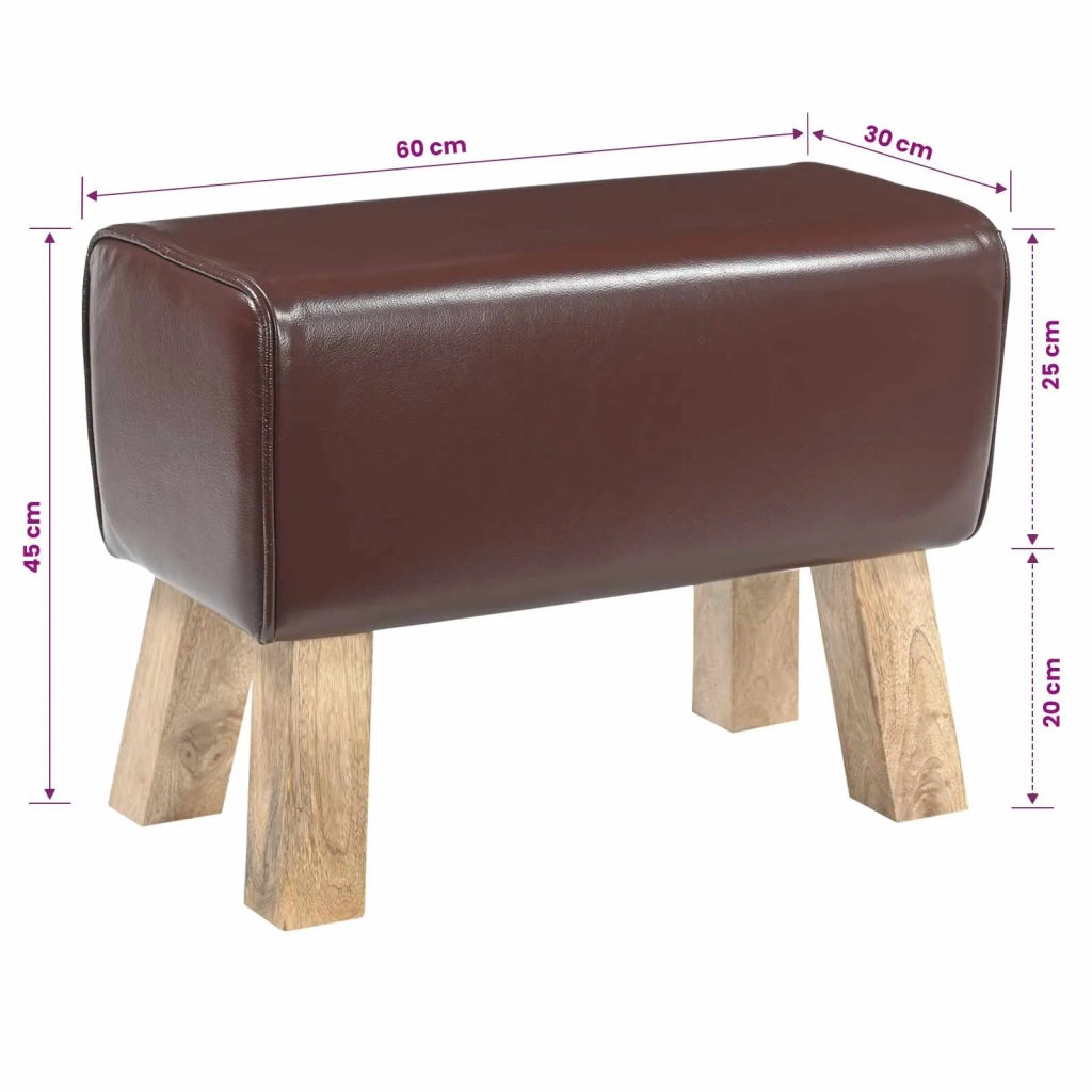 panca 60 x 30 x 45 cm Pelle Vera Marrone Scuro 42042105