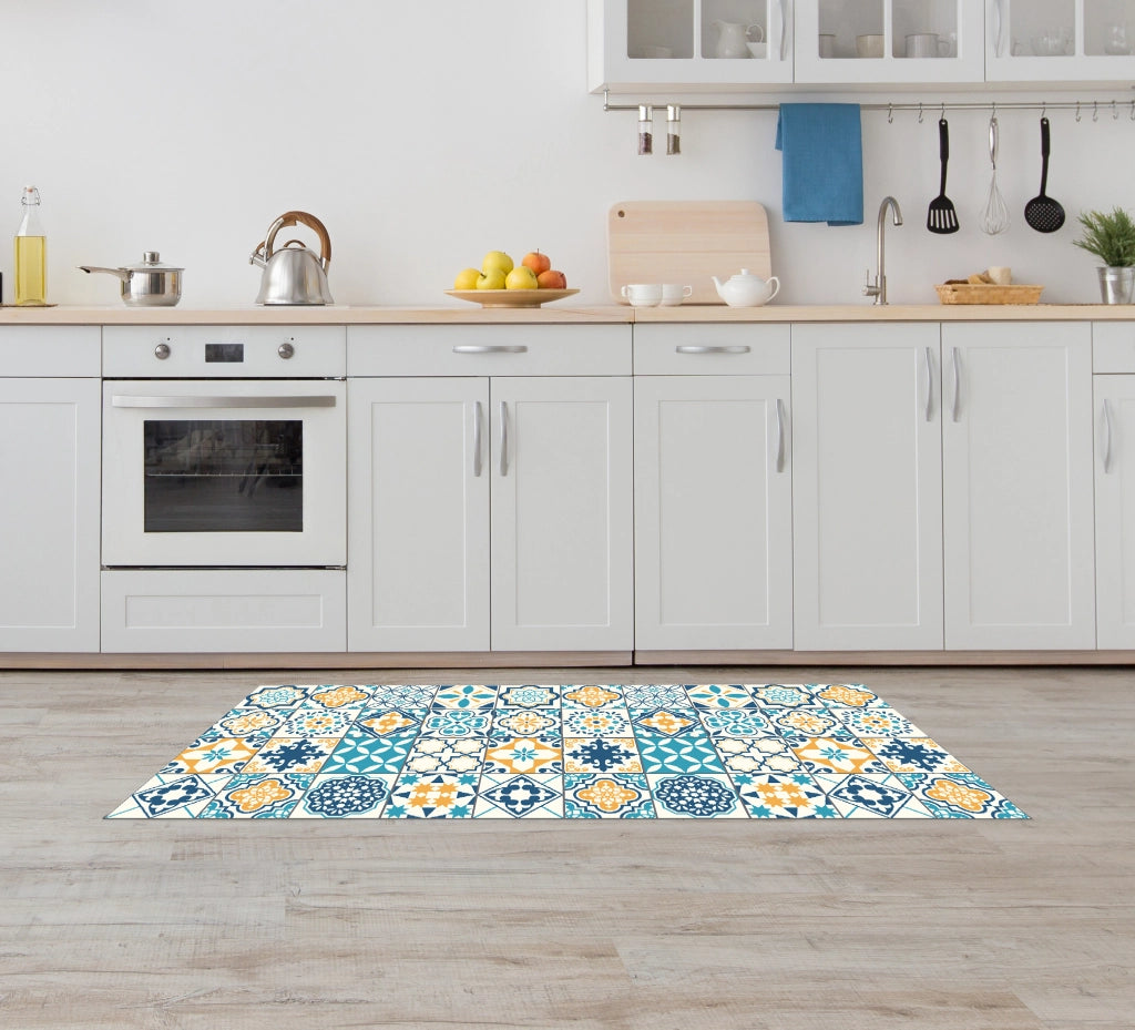 Tappeto passatoia fantasia made in Italy antiscivolo lavabile aderente Fantasia Maiolica , Piastrelle 420 - 50x550cm