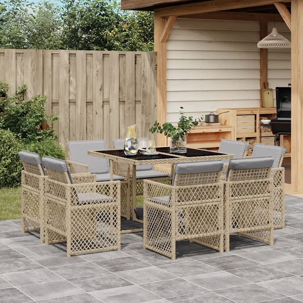 Set Pranzo da Giardino 9 pz con Cuscini Beige Misto Polyrattan 3210840