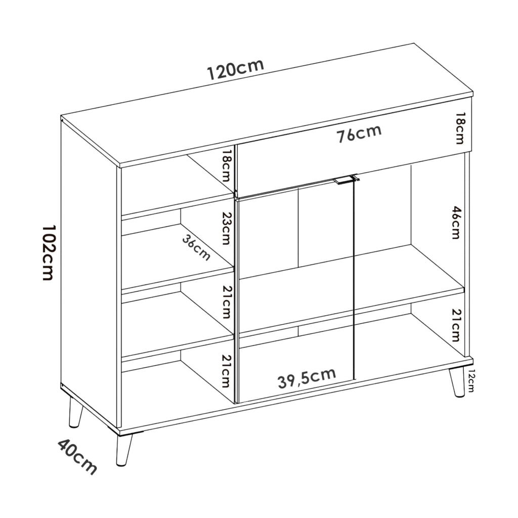 Credenza Aleandro, Buffet dispensa da soggiorno, Madia da salotto moderna a 2 ante, 120x40h102 cm, Bianco e Rovere