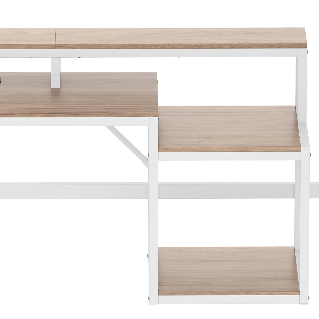 DESMIU Letto a soppalco 1 piazza con scrivania, USB, LED regolabile e scaffali 90 × 200 cm, senza materasso, bianco