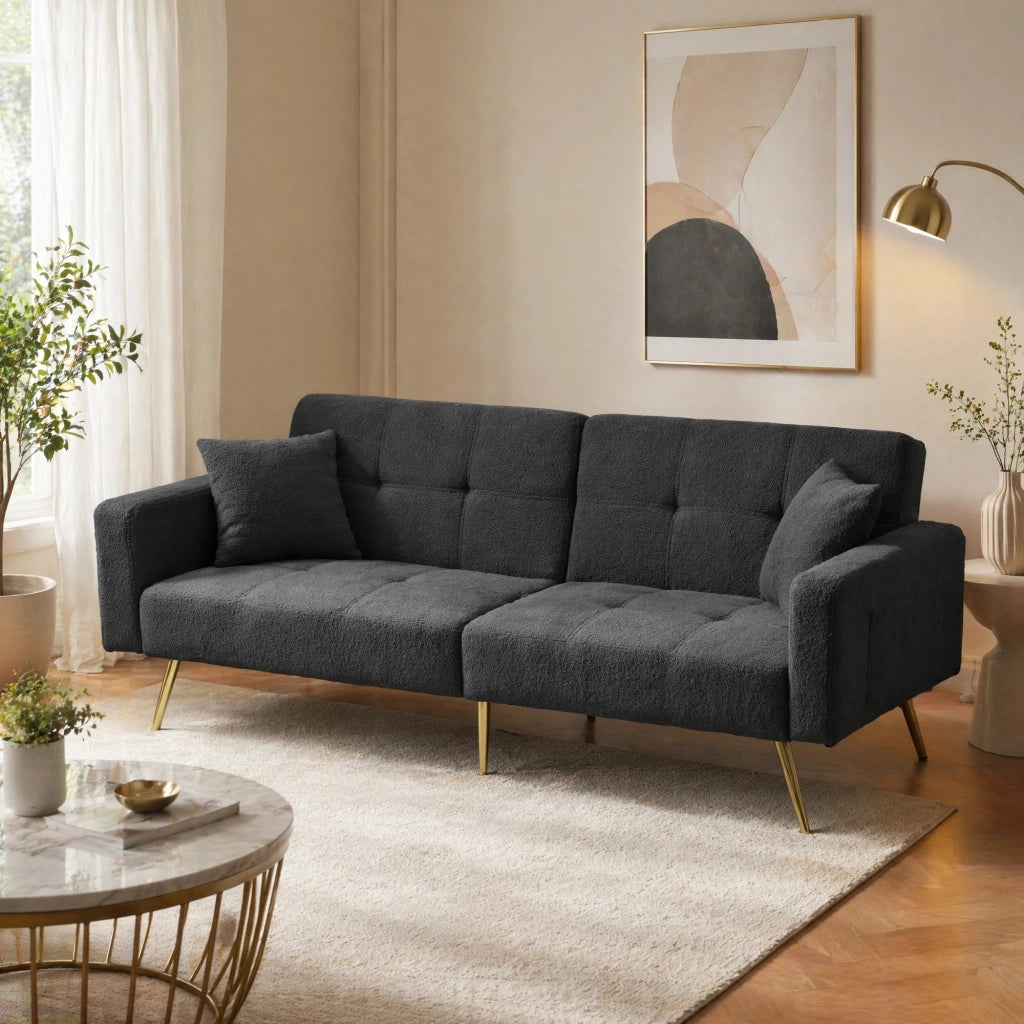 DIVANO LETTO Reclinabile 175x64x72 cm Tessuto Sherpa Grigio Scuro