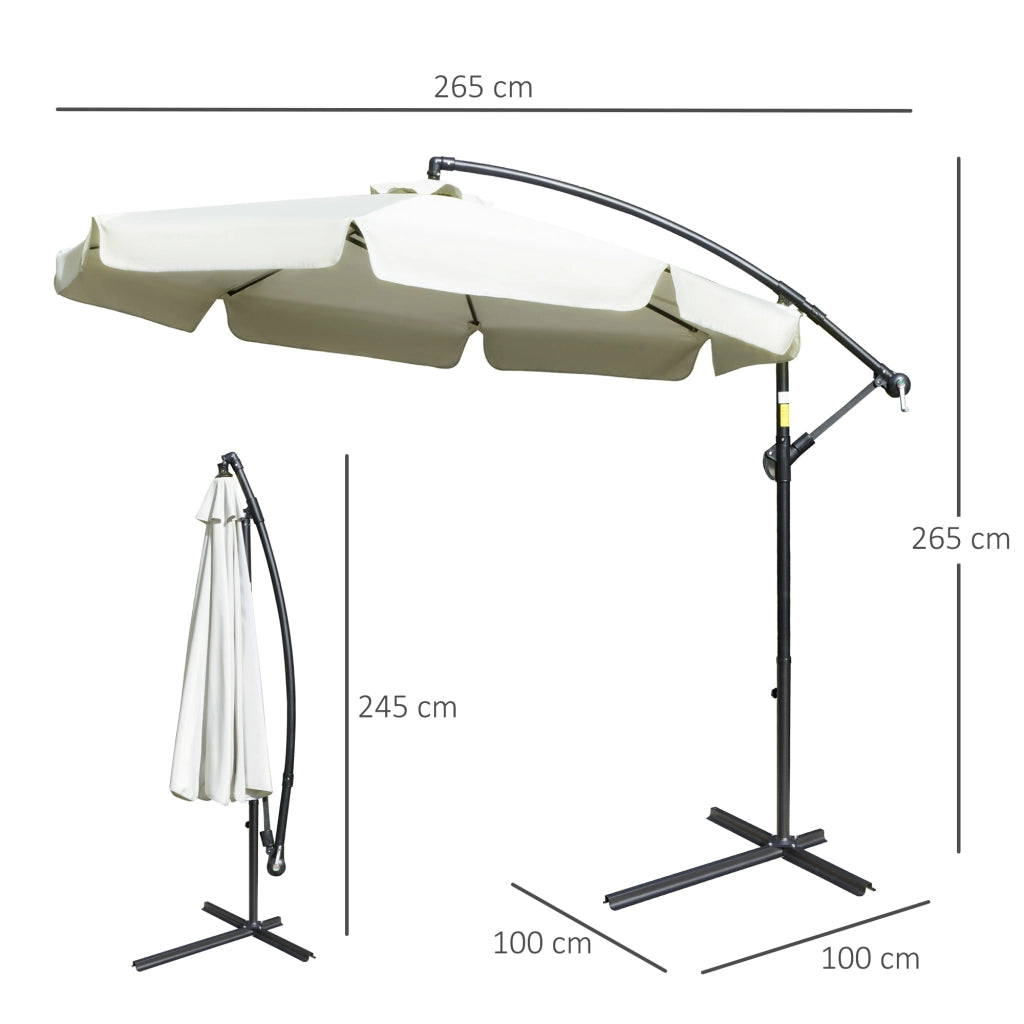 EasyComfort Ombrellone da Giardino a Braccio in Metallo e Poliestere con Apertura a Manovella, Ø2.7x2.7 m, Beige
