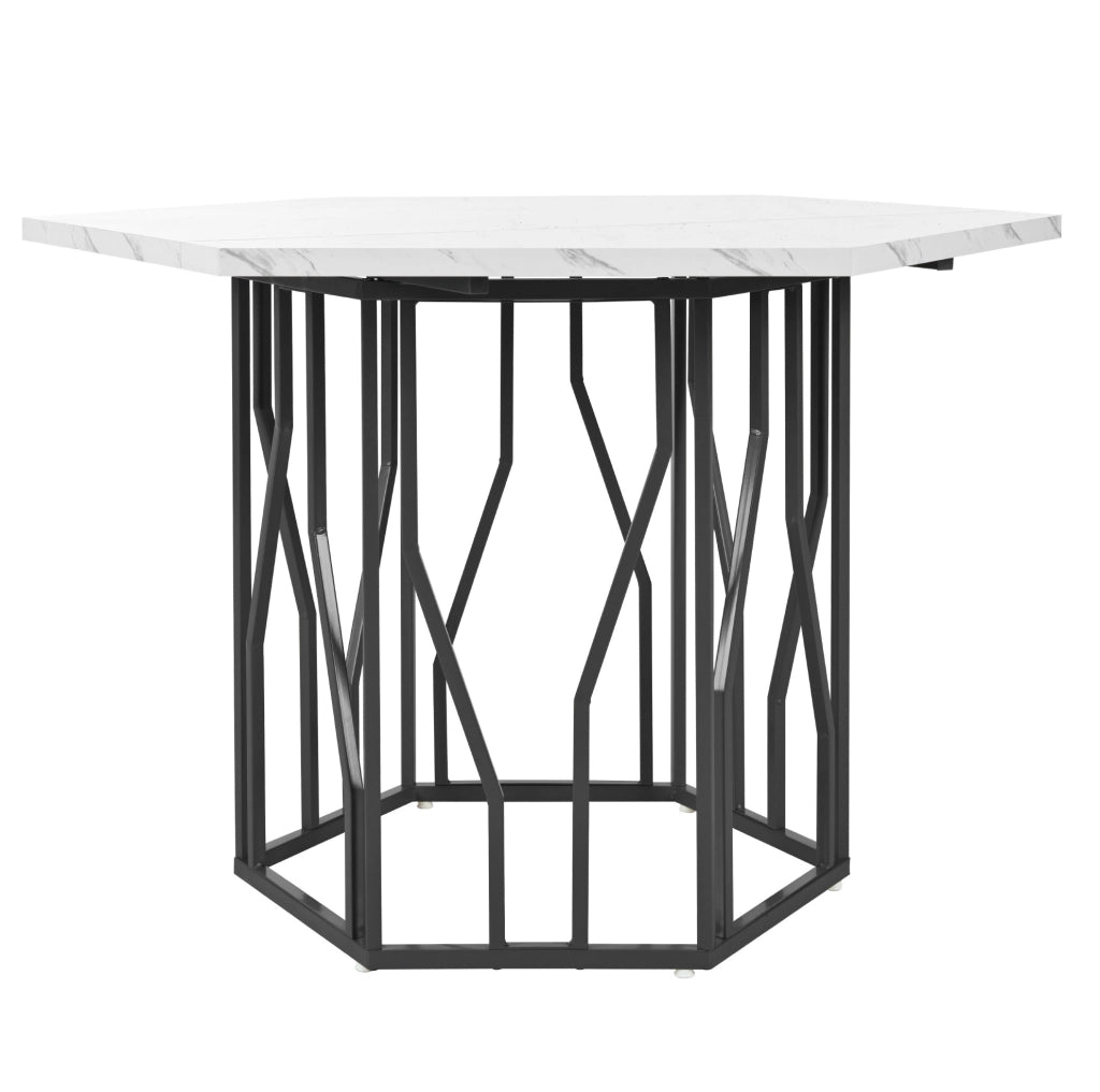 Set tavolo da pranzo 115;5x100 cm; design esagonale; MDF e acciaio; nero bianco e verde