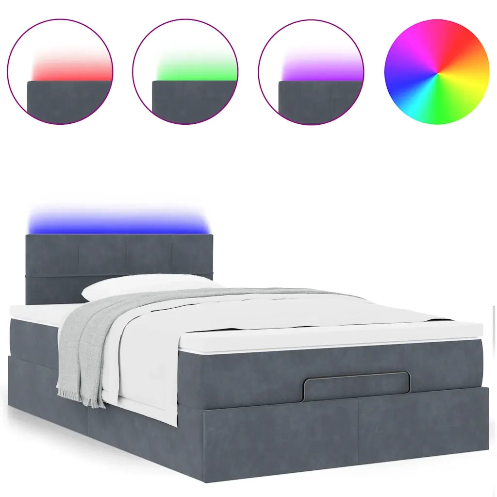 vidaXL Pouf Letto con Materasso e LED Grigio Scuro 120x190cm Velluto