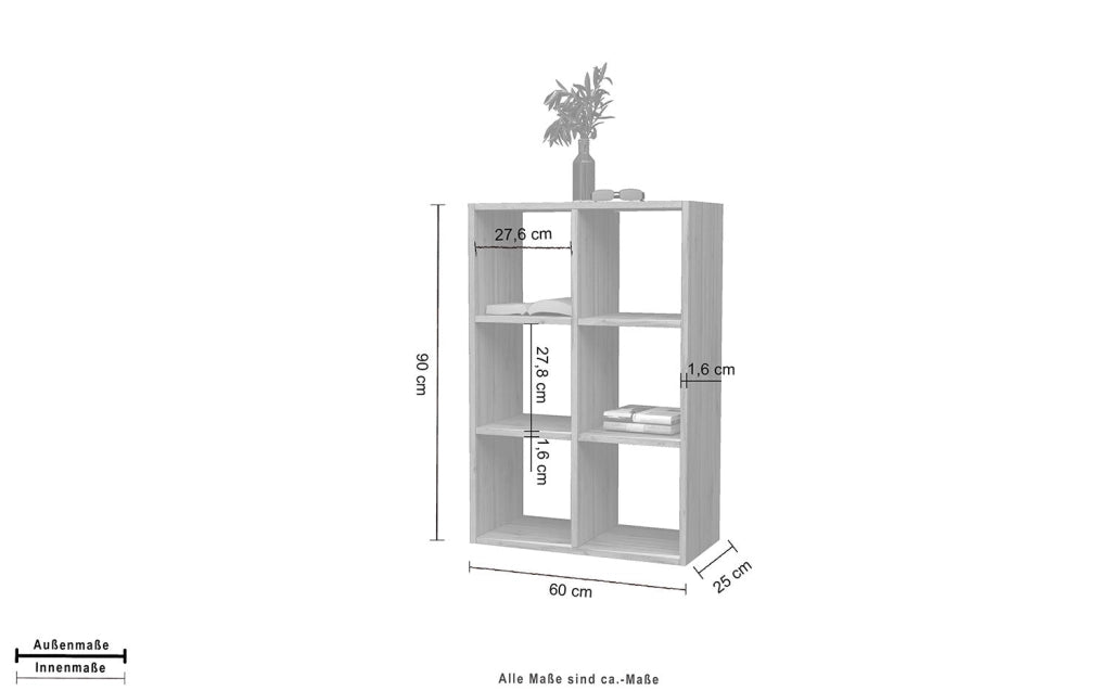 Libreria da Muro o Pavimento 6 Vani 60x25x90 cm Maruska Rovere Wotan
