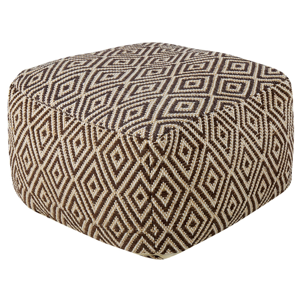Pouf in lana beige marrone bianco motivo geometrico moderno boho poggiapiedi