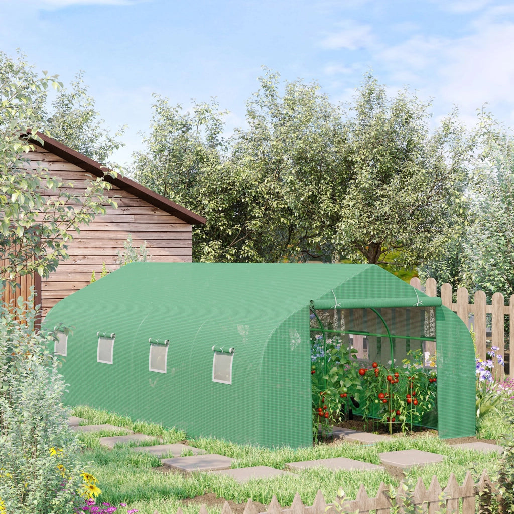 Serra a Tunnel con 8 Finestrelle Laterali e Ingresso Avvolgibile, in PE e Acciaio, 6x3x2 m, Verde