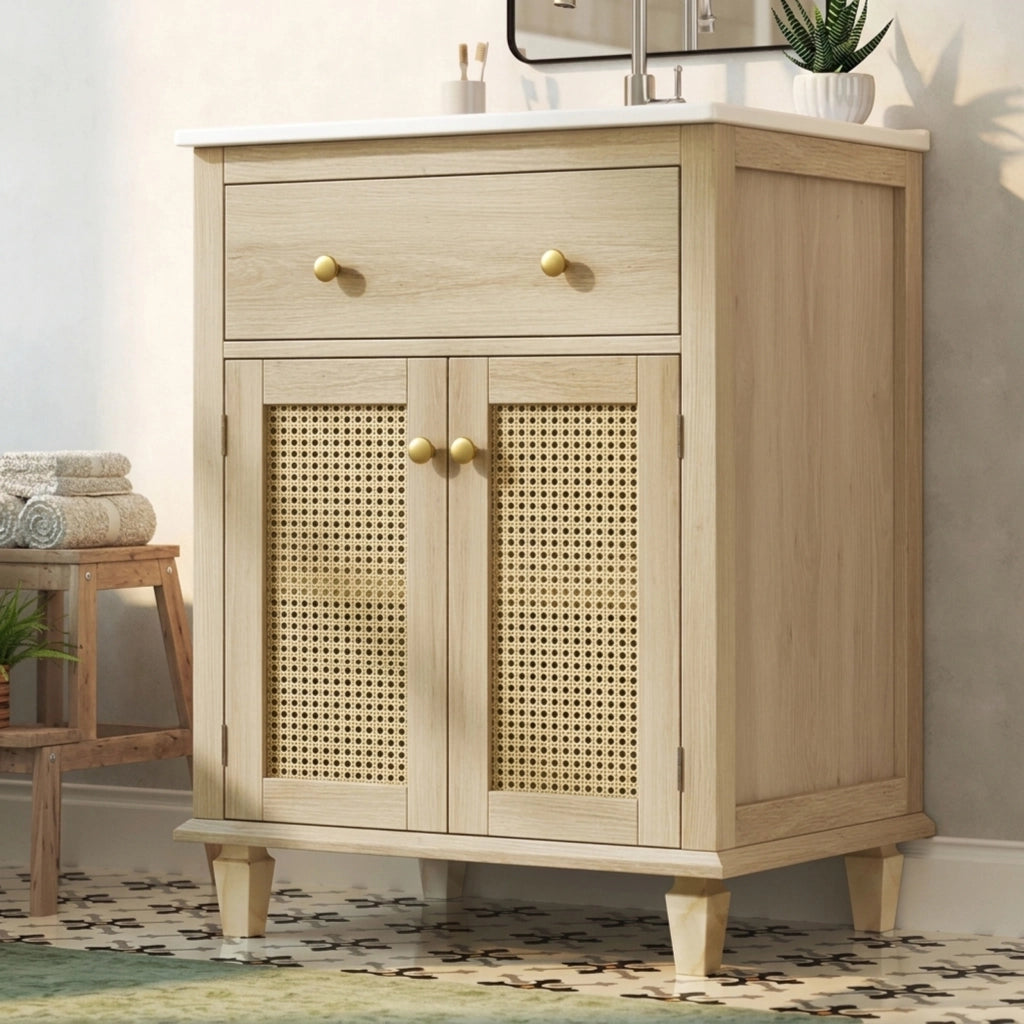 Mobile bagno con 2 ante; 1 ribaltina e ripiani regolabili con lavabo in ceramica per bagno; 61×47×87 cm