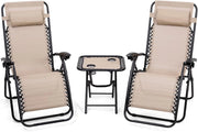 3 sedie a sdraio a gravità zero, per patio, sdraio, sedie da giardino, piscina, reclinabili, pieghevoli, set di sedie a sdraio (beige)