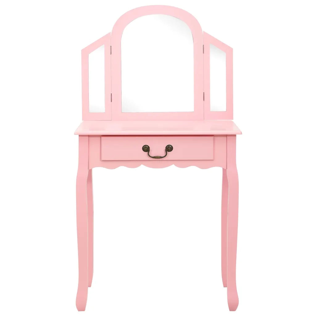 Tavolo da Trucco con Sgabello Rosa 65x36x128 cm Paulownia e MDF 289335