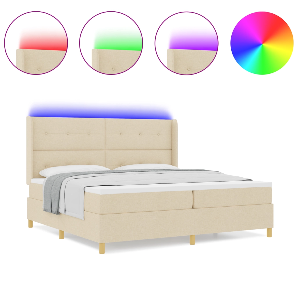 Letto con Box Spring e Materasso & LED Crema 200x200 cm Tessuto