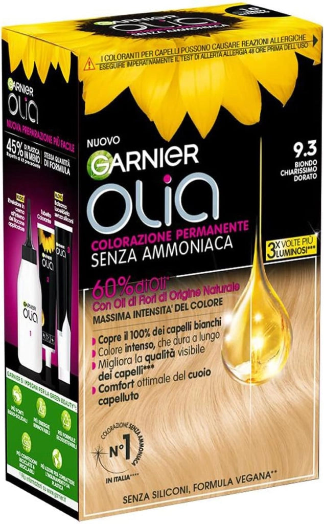 SET 4 GARNIER OLIA TINTA SENZA AMMONIACA 9.3 BIONDO CHIARISSIMO DORATO