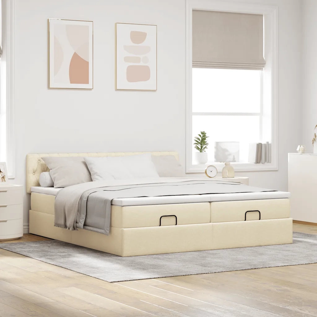 Struttura Letto Pouf con Materassi Crema 160x200 cm in Tessuto 3312013