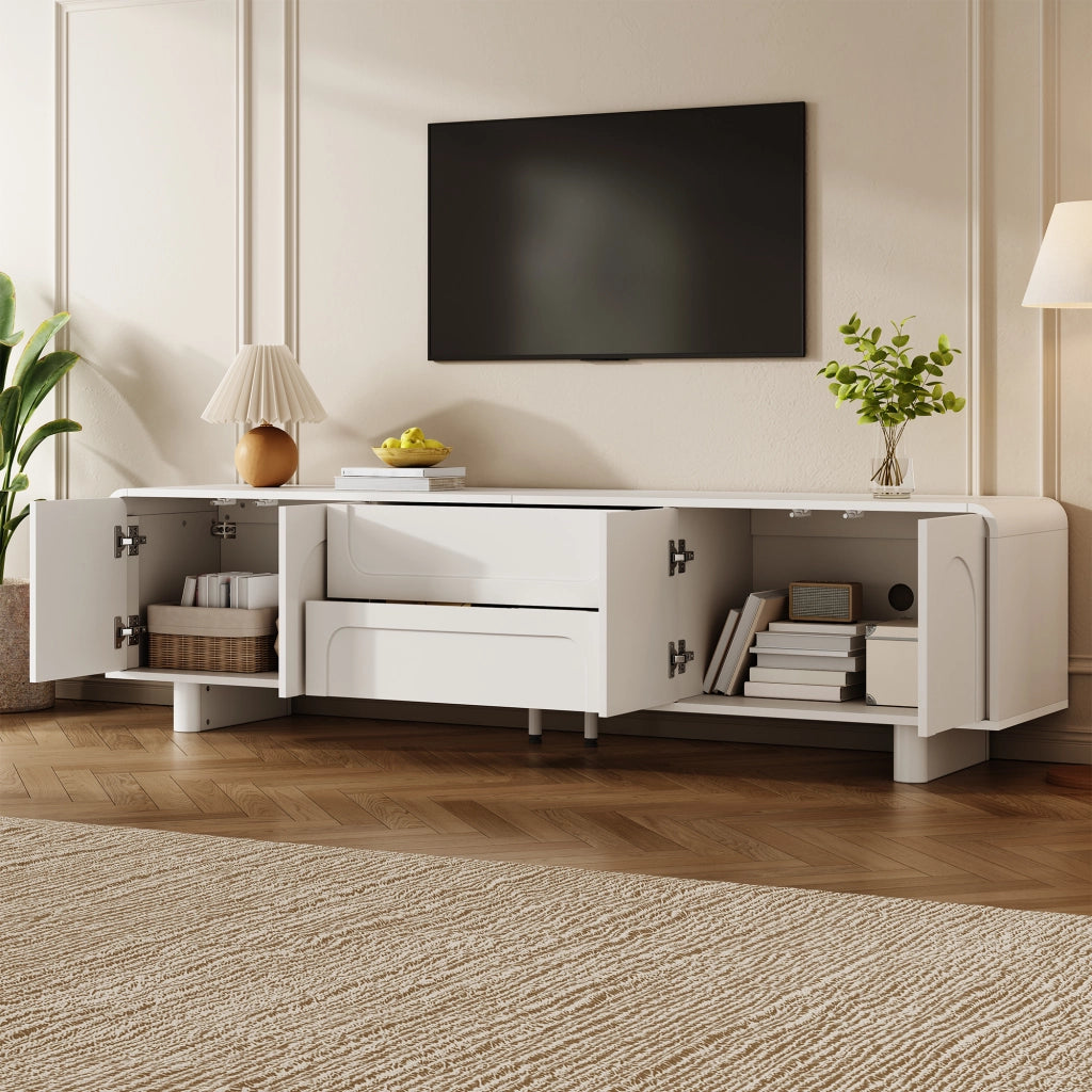 Mobile TV con 4 ante; 2 cassetti e passacavi - per soggiorno - 180×40×46 cm - bianco