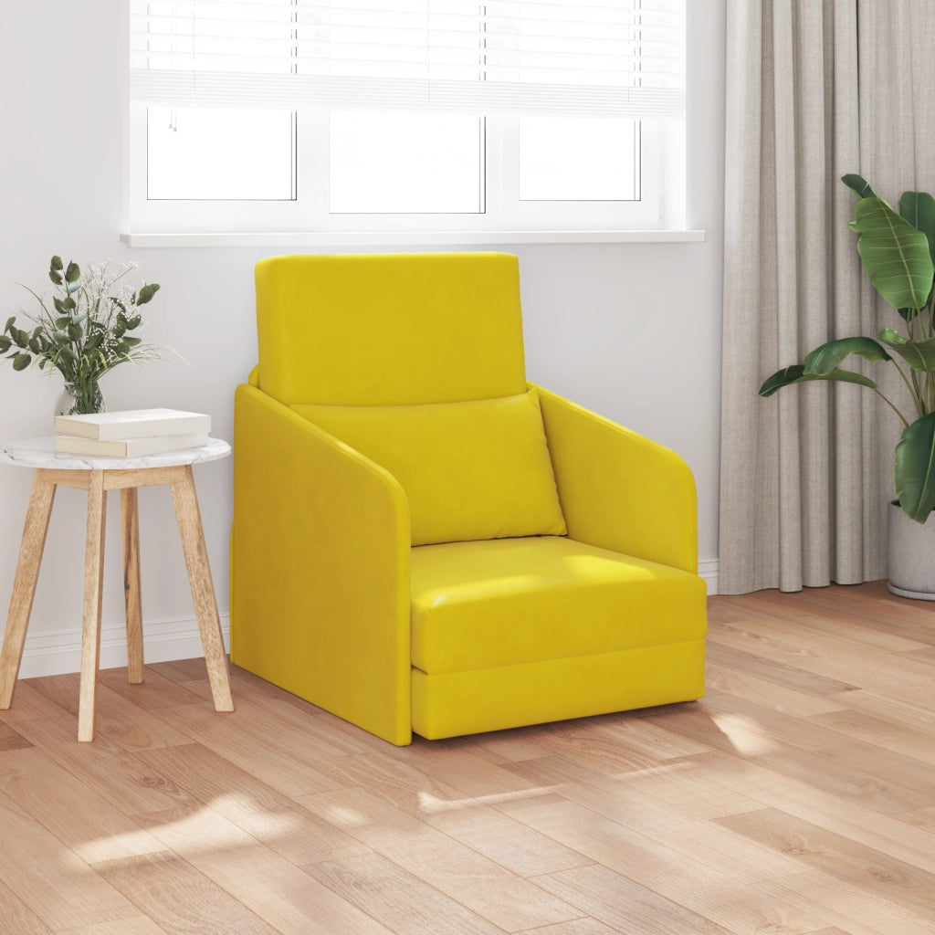 Divano Letto a Terra 2 in 1 Giallo 65x80x83 cm Velur