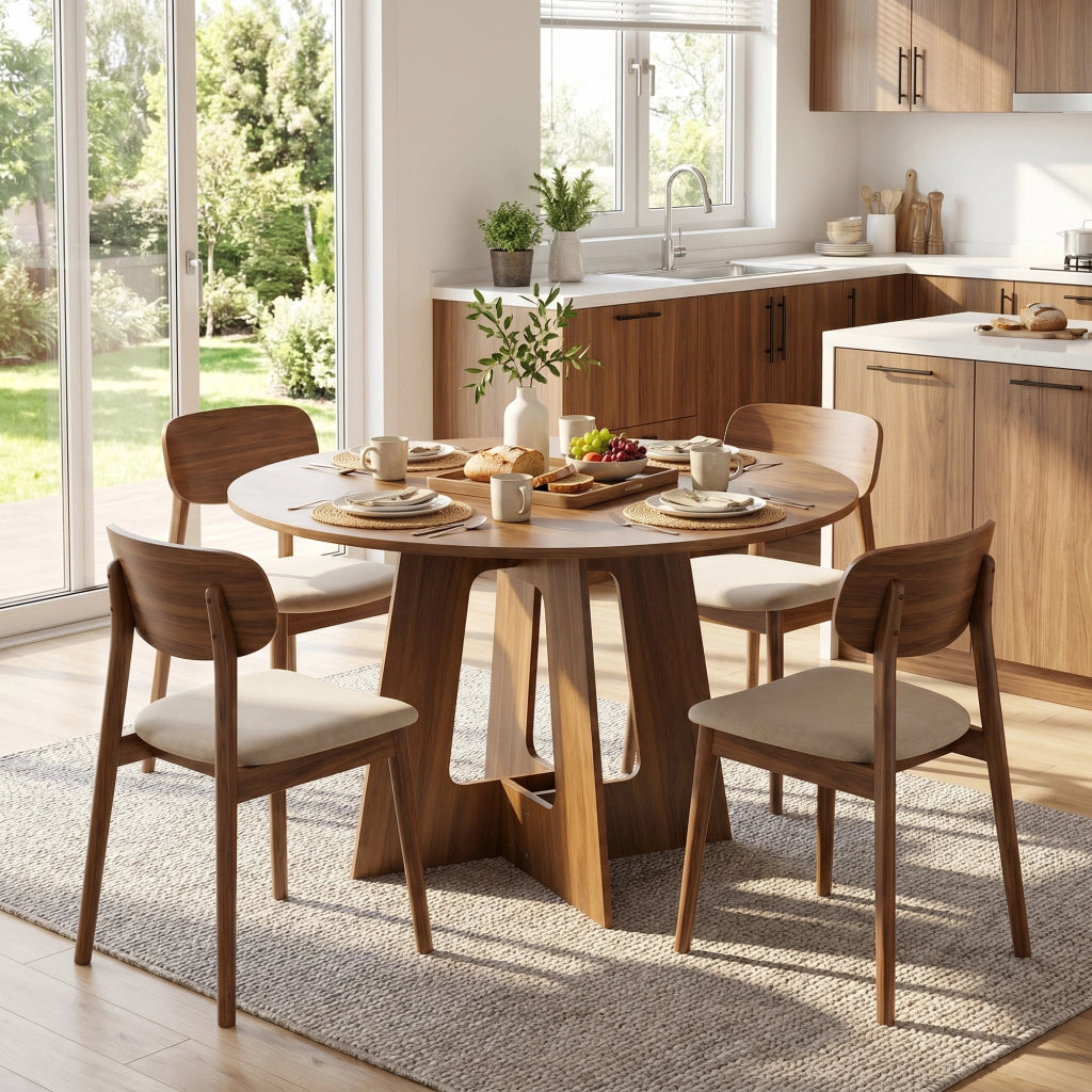 Tavolo da pranzo rotondo per 4 persone ¨C Xylo ¨C ? 110 cm base a croce legno marrone