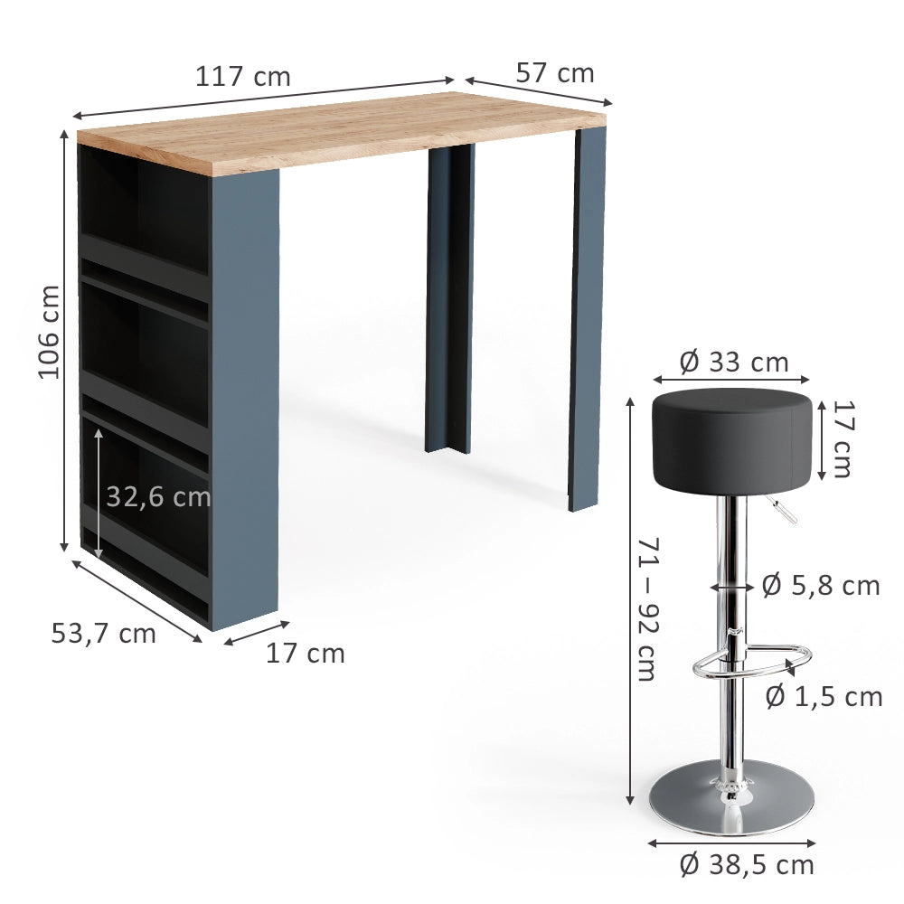 Vicco Tavolo bar con sgabelli Rovere 57 x 117 cm con 2 sgabelli da bar