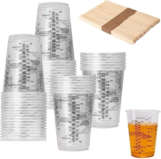 Set di 50 Mezzalune di 240 ml in Plastica Trasparente - Inclusa Asta in Legno - Facile da Pulire - Dimensioni 7,8 x 7,8 x 10 cm - Mezzalune di Misura