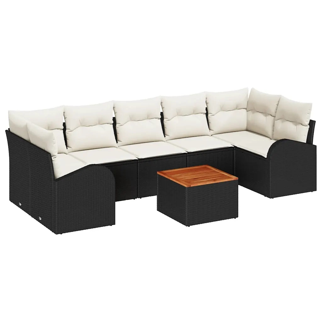 Set Divano da Giardino con cuscino 8 pcs Nero polyrattan 3347544