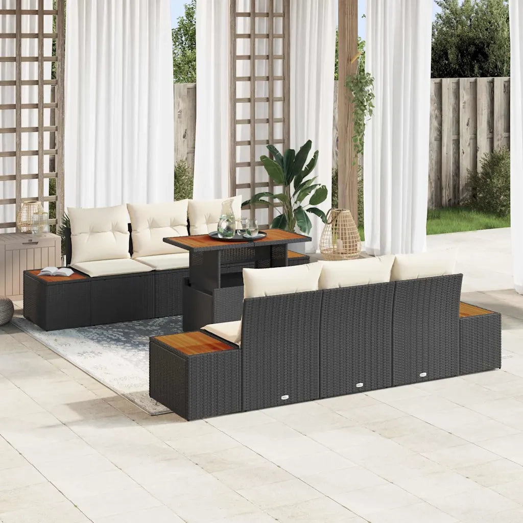 Set da Pranzo per Giardino con cuscino 7 pcs Nero e Beige 3350029