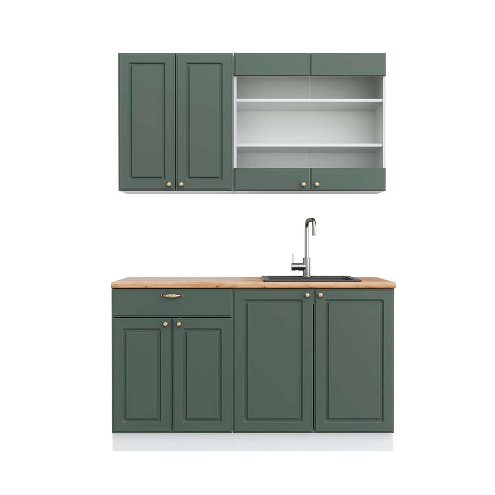 Cucina completa Fame-Line Verde-oro rustico/Bianco 140 cm, PL Rovere Vicco