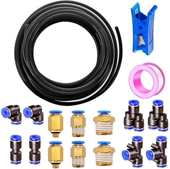 Slang PU 10 m con alta flessibilità - diametro esterno 4 mm - 14 pezzi di connessione - attrezzi per taglio della tubazione - adesivo - resistente alle scosse e duraturo - tubo di aspirazione per pressione