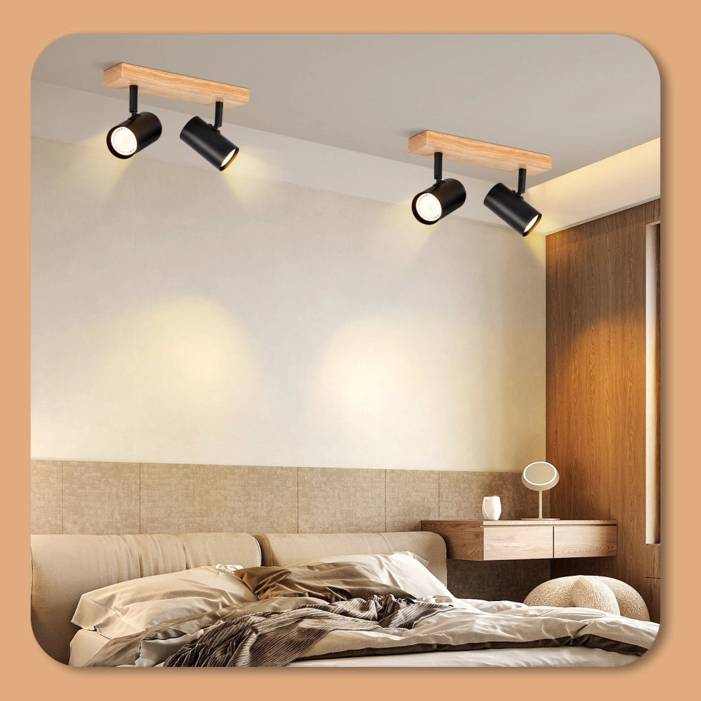 ZMH Faretto da soffitto Neri Legno 2 Lampade GU10 Stile Country per Soggiorno Corridoio Senza Lampadine