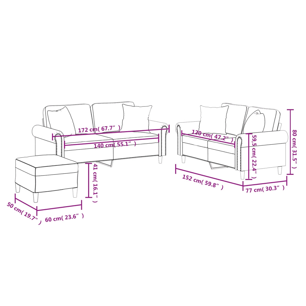 Set di Divani 3 pz con Cuscini Grigio in Similpelle