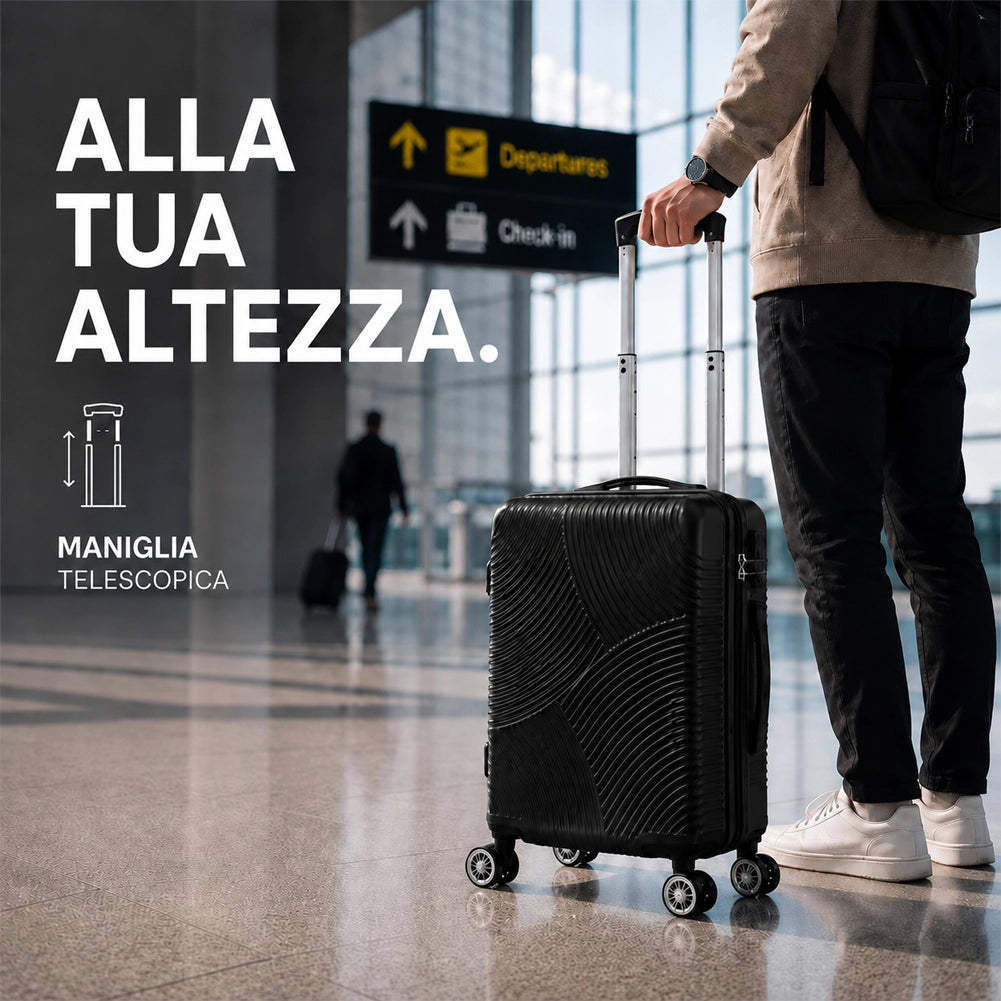 Valigia Bagaglio a Mano 55x40x20 cm Nero Trolley Ortega Adatto Ryanair Easyjet