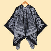Sciarpa/stola da donna, jacquard vintage, cashmere spesso, scialle caldo con orlo spaccato