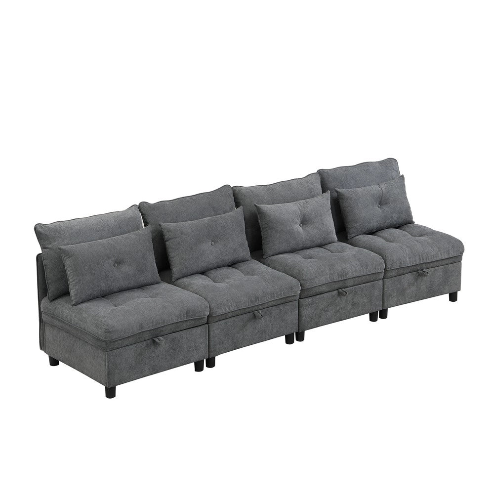Divano letto 4 posti modulare con contenitore ¨C Minimal ¨C Tessuto chenille