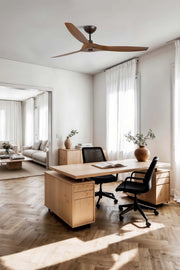 FARO Ventilatore da Soffitto con Motore DC e Luce Integrata 3 Pale in ABS finitura Noce Marrone Struttura in Acciaio 5 Velocita Telecomando per Ambienti 176-28 m² FARO-33511