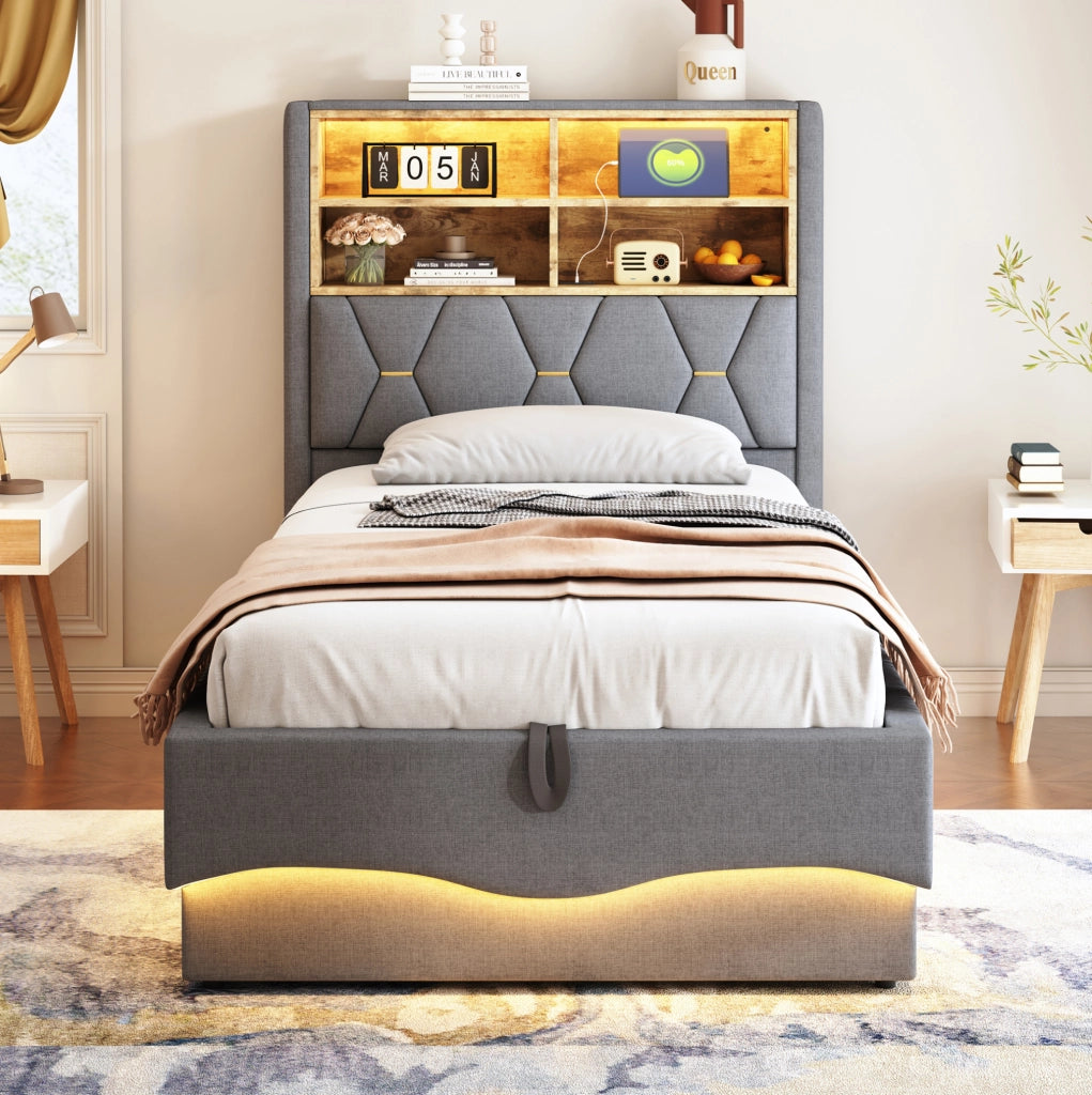Letto multifunzione per bambini 90x200 cm grigio con LED e USB